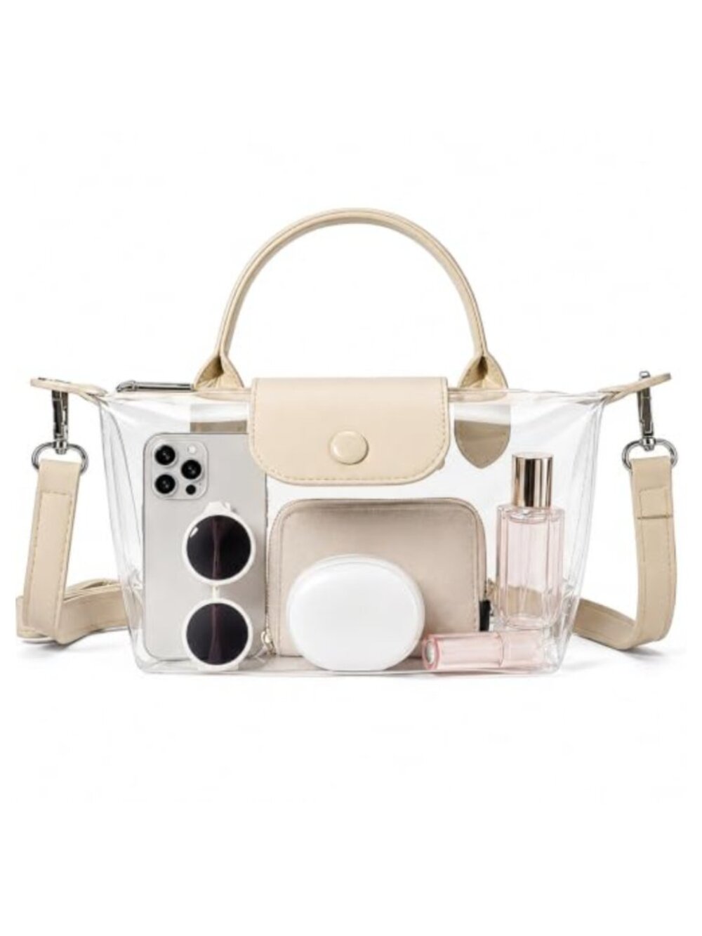 Clear Crossbody Bag Stadium Approved Small Purse PVC Leather Flap Adjustable